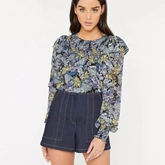 Cinq a Sept Harriet floral blouse smocked long sleeve ruffle Size S - Picture 1 of 10